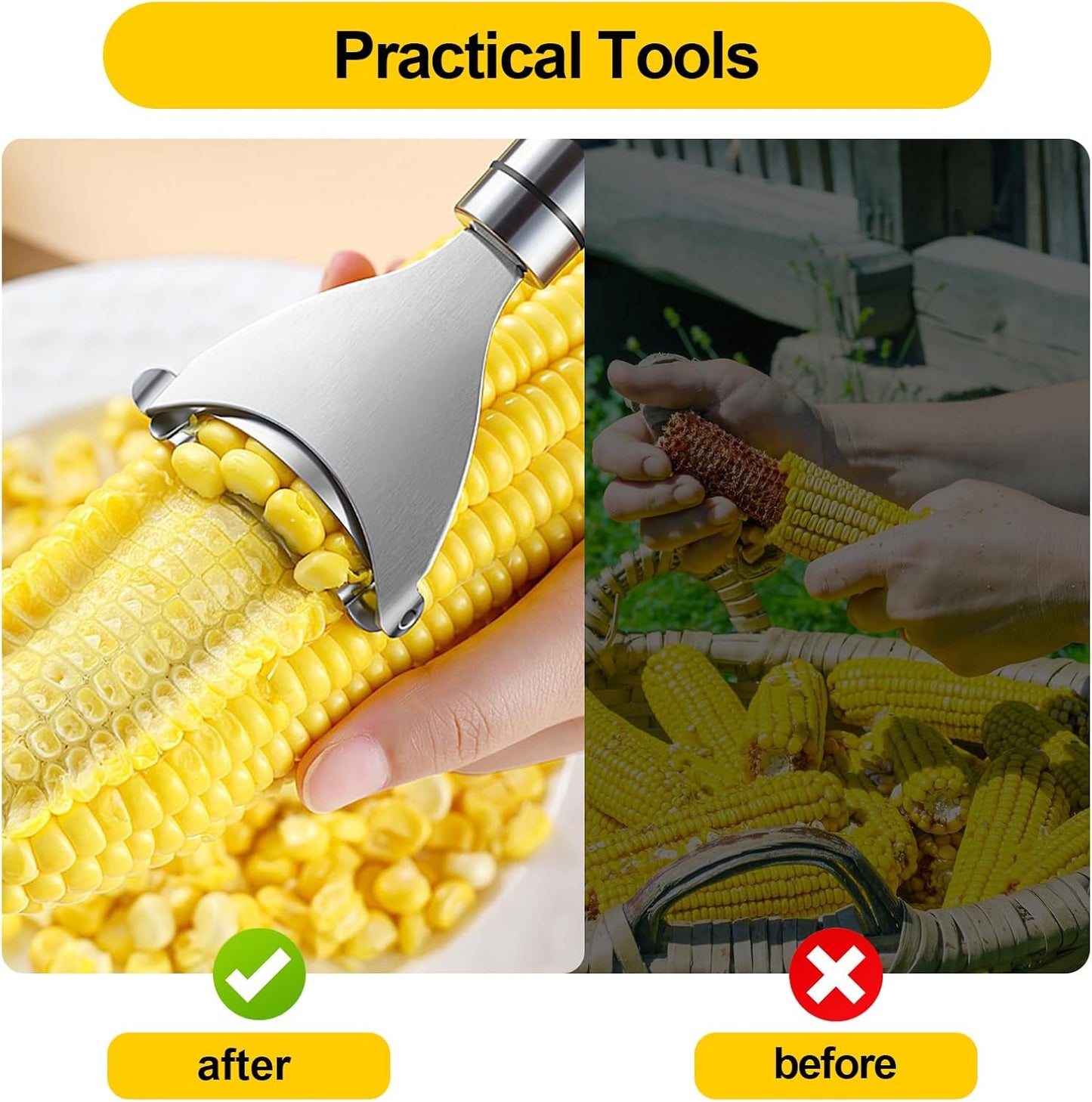 2 Pcs Stainless Steel Corn Peeler and Stripper Tool Set, Corn Stripper Cob Stripper Tool,Corn Stripper for Corn on the Cob Remover Tool，Corn Thresher with Ergonomic Handle，Kitchen Gadget