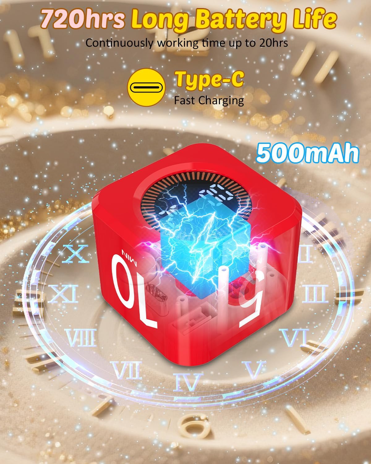 Digital Pomodoro Timer Cube 5/10/25/50min, Visual Productivity Flip Timer for Kids Classroom Desk, Custom Countdown, Silent and Sound Mode for ADHD Study Work Game Kitchen (Orange)