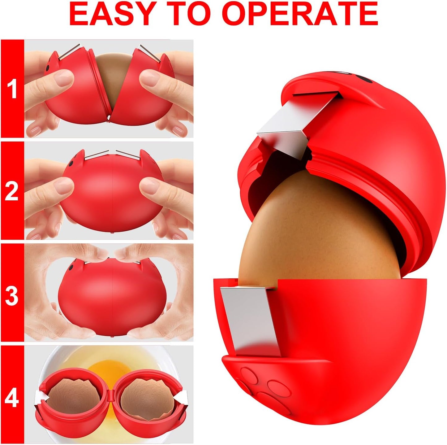 Egg Cracker, Silicone Egg Shell Opener, Cute Egg Shaped Design, Opens Eggs with Ease, A Little Happiness Boost for Your Kitchen. (Color: Red, 1-Pack)