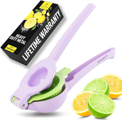 Zulay Kitchen Metal 2-in-1 Lemon Squeezer - Sturdy Max Extraction Hand Juicer Lemon Squeezer Gets Every Last Drop - Easy to Clean Manual Citrus Juicer - Easy-Use Lemon Juicer Squeezer - Yellow/Green