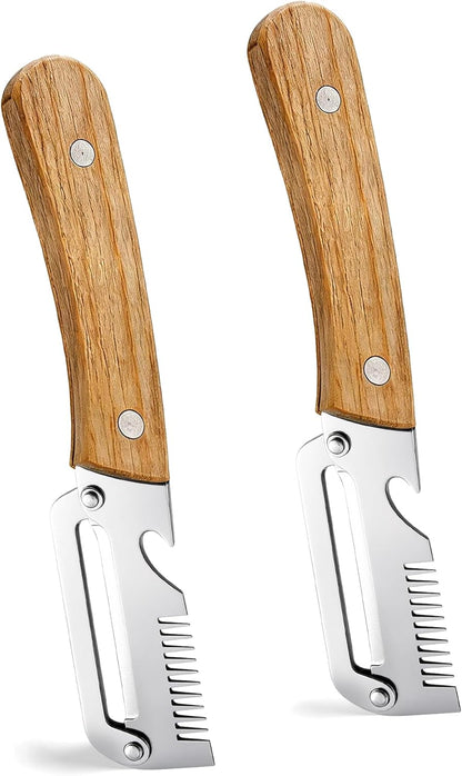 2 Pack Multi-Functional Vegetable Peeler, 3 in 1 Multi Functional Wooden Handle Peeler and Bottle Opener, Kitchen Gadgets Tool for Fruit Pumpkin Peeling Potato Carrot Veggie Peeler