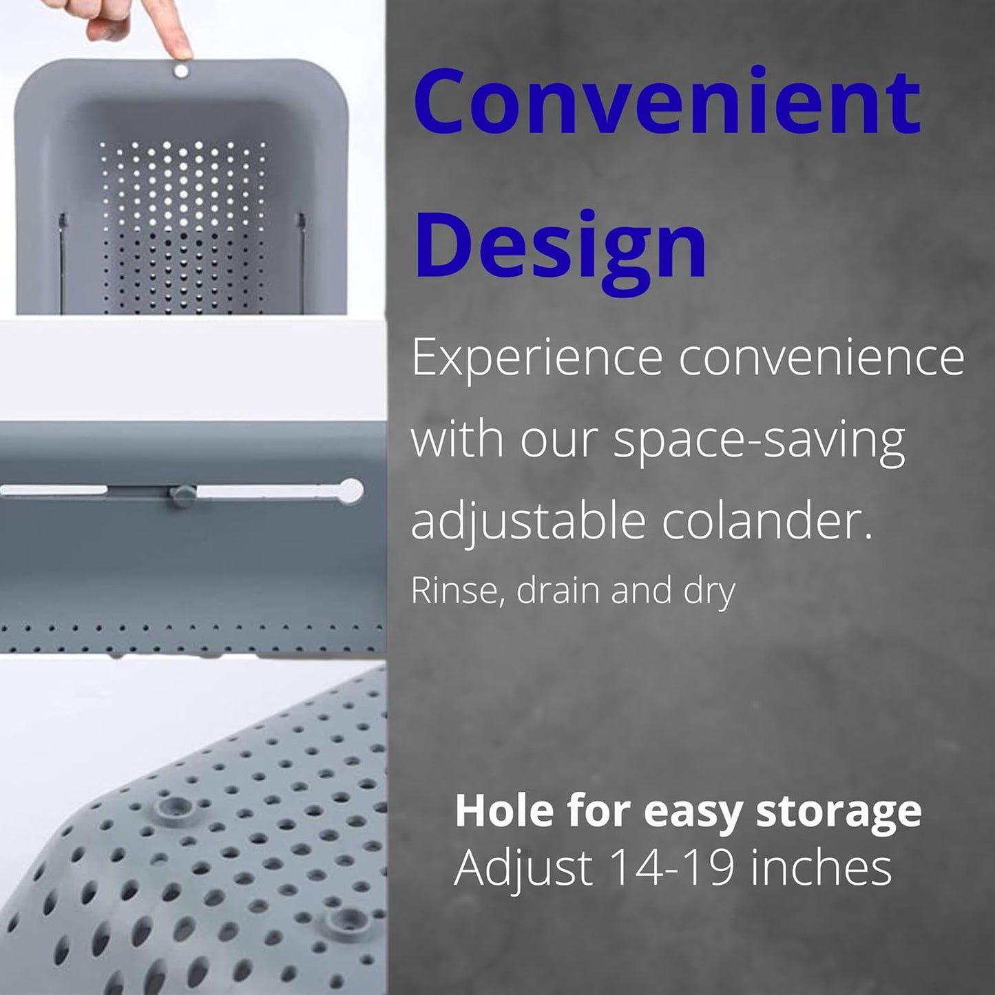 Extendable Sink Colander Strainer Basket, Over the Sink Collapsible Colander, Adjustable Over the Sink Colander Collapsible Drainer Basket for Washing Vegetables, Fruits & Draining Pasta