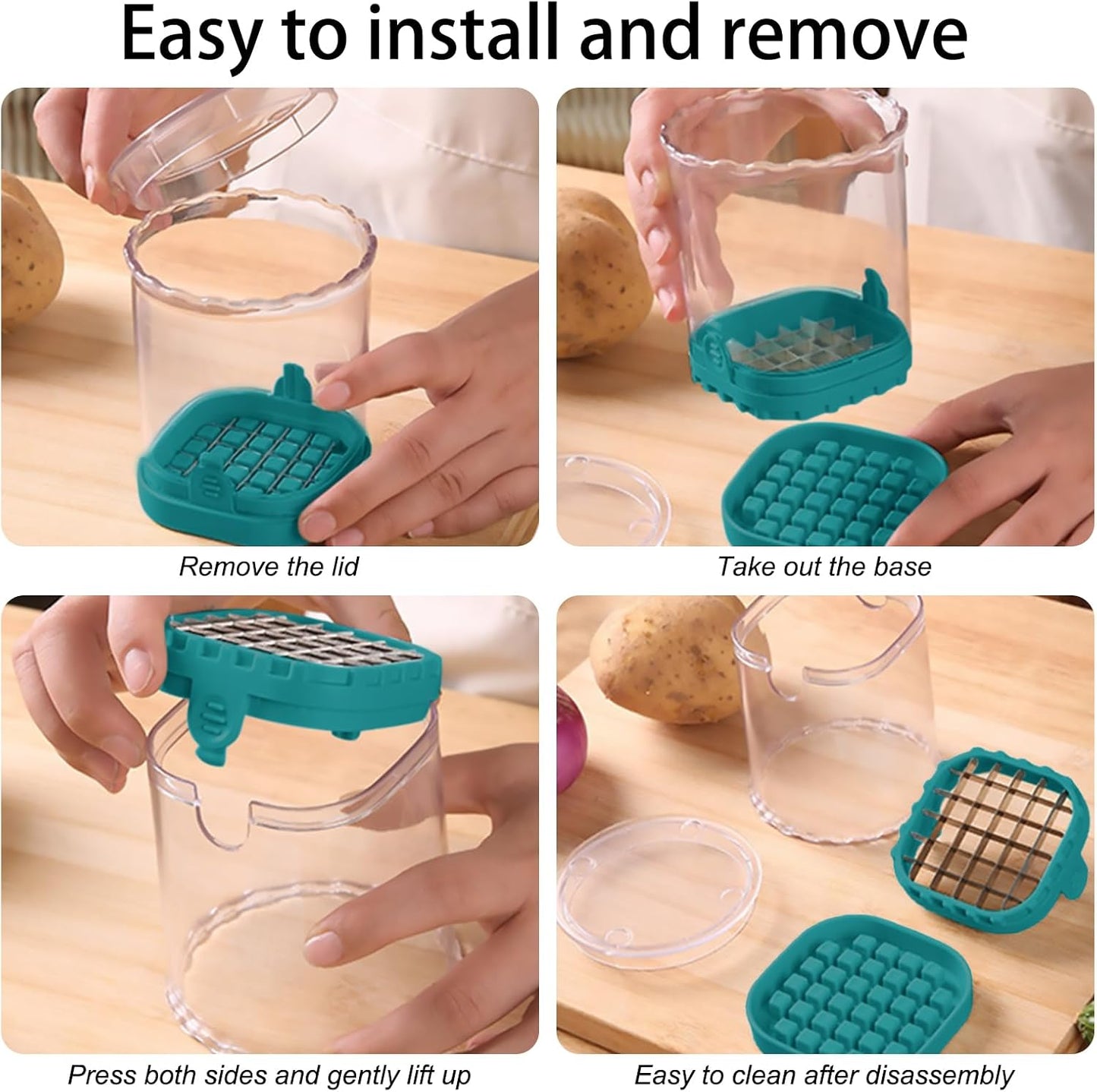 Fruit Chopper Cup - Fruit dicer - Vegetable Chopper - Fruit and Vegetable Speed Chopper with Push Plate - Detachable Fruit Cutter - Kitchen Gadgets - Home Essentials (Dark Blue)