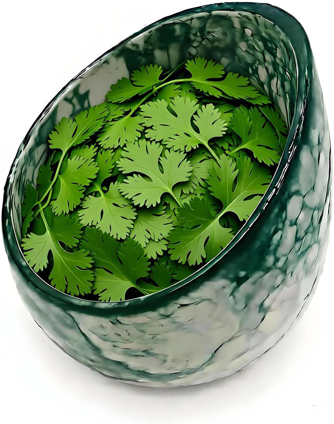 Green Ceramic Herb Stripper Bowl with Multi-Sized Holes Kitchen Gadget Tool for Fresh Rosemary, Parsley, Basil, Mint & More , Angled Serving Bowls for Party Stylish Dish for Berries, Nuts, Dips Fruit