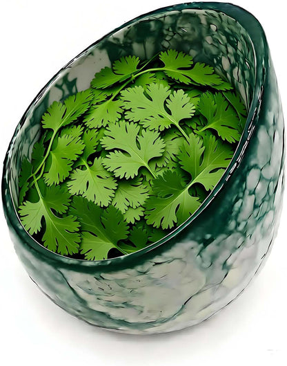 Green Ceramic Herb Stripper Bowl with Multi-Sized Holes Kitchen Gadget Tool for Fresh Rosemary, Parsley, Basil, Mint & More , Angled Serving Bowls for Party Stylish Dish for Berries, Nuts, Dips Fruit