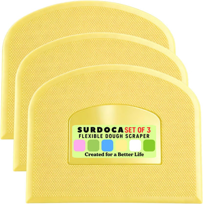 SURDOCA Dough Scraper Bench Scraper - 3P 4.7x3.7" Plastic Flexible Bowl Scraper, Sharp Edge & Angles Cake Scraper. Non-Slip Bakeware Decorating Tools Sculpting & Modeling Tools - Green+White+Green - Colors B