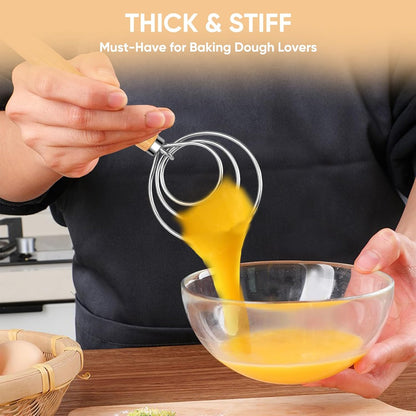 Maxjoy Danish Dough Whisk Wooden Dutch Bread Mixer with Stainless Steel Hook for Sourdough Baking Hand Tool