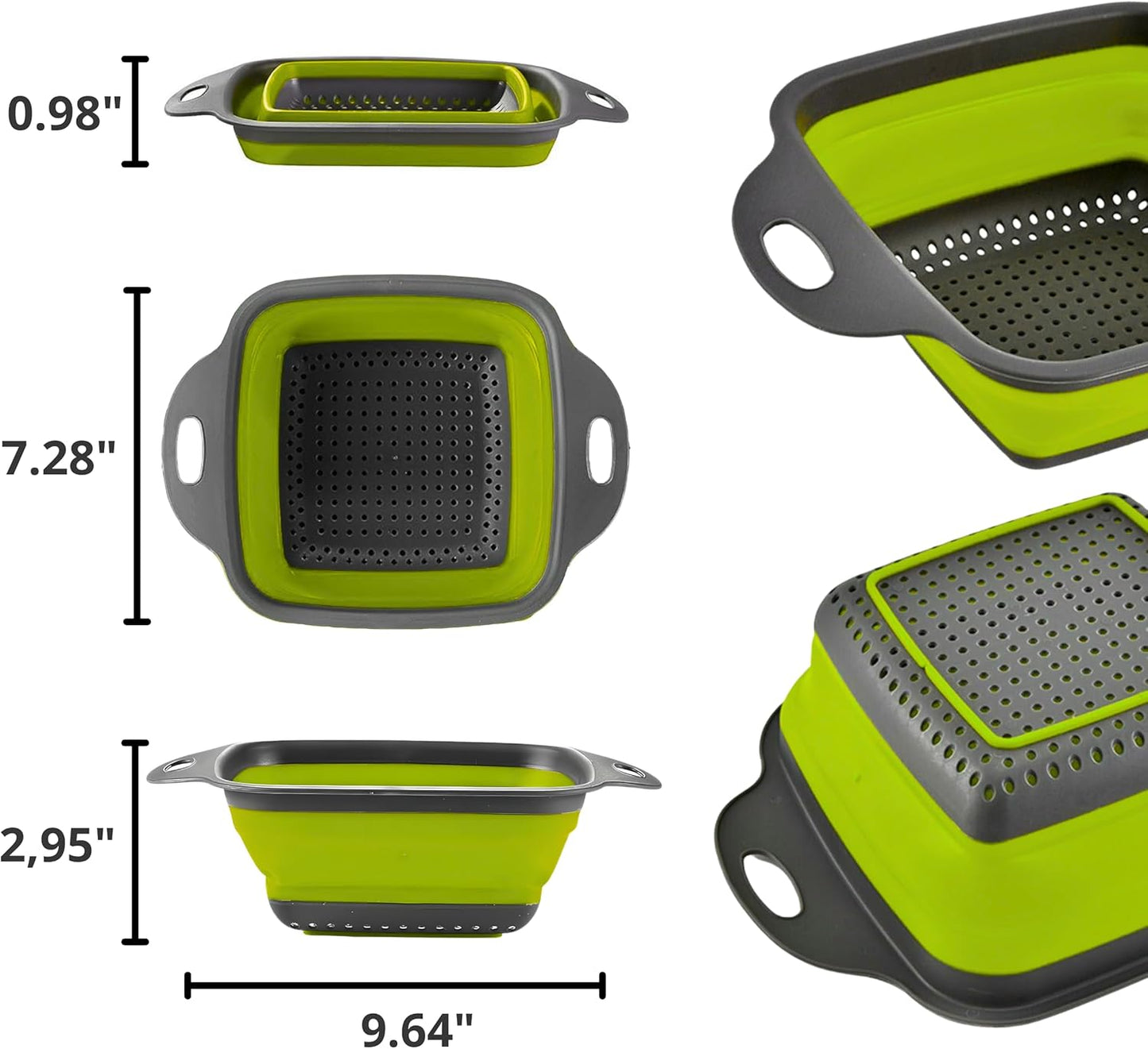 Green Kitchen Strainer Colander Set - 2 PCS Multifunctional Colander Silicone Food Strainers for Kitchen for Pasta and Spaghetti Collapsible with Plastic Handles