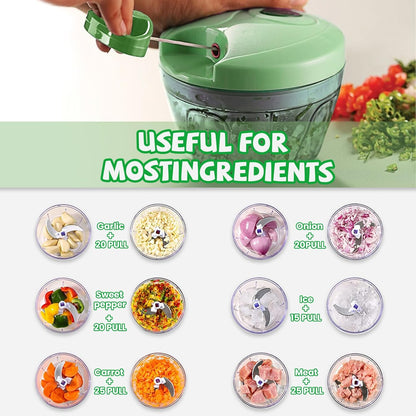 Manual Food Chopper: Hand Pull String Vegetable Chopper for Onion, Garlic, Pepper, Nuts, Tomato, etc.,500ml.