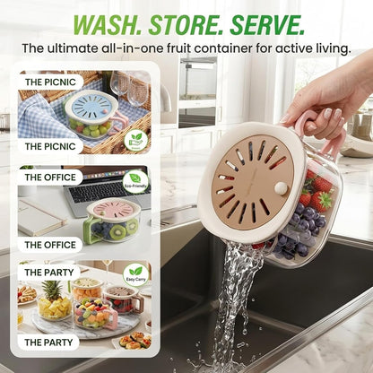 2-in-1 Fruit Washing Bowl with Strainer & Lid, Berry Container for Fridge, Plastic Produce Saver Drain Basket with Handle, Fruit Storage Container & Colander Bowl for Berries, Grapes, Lettuce