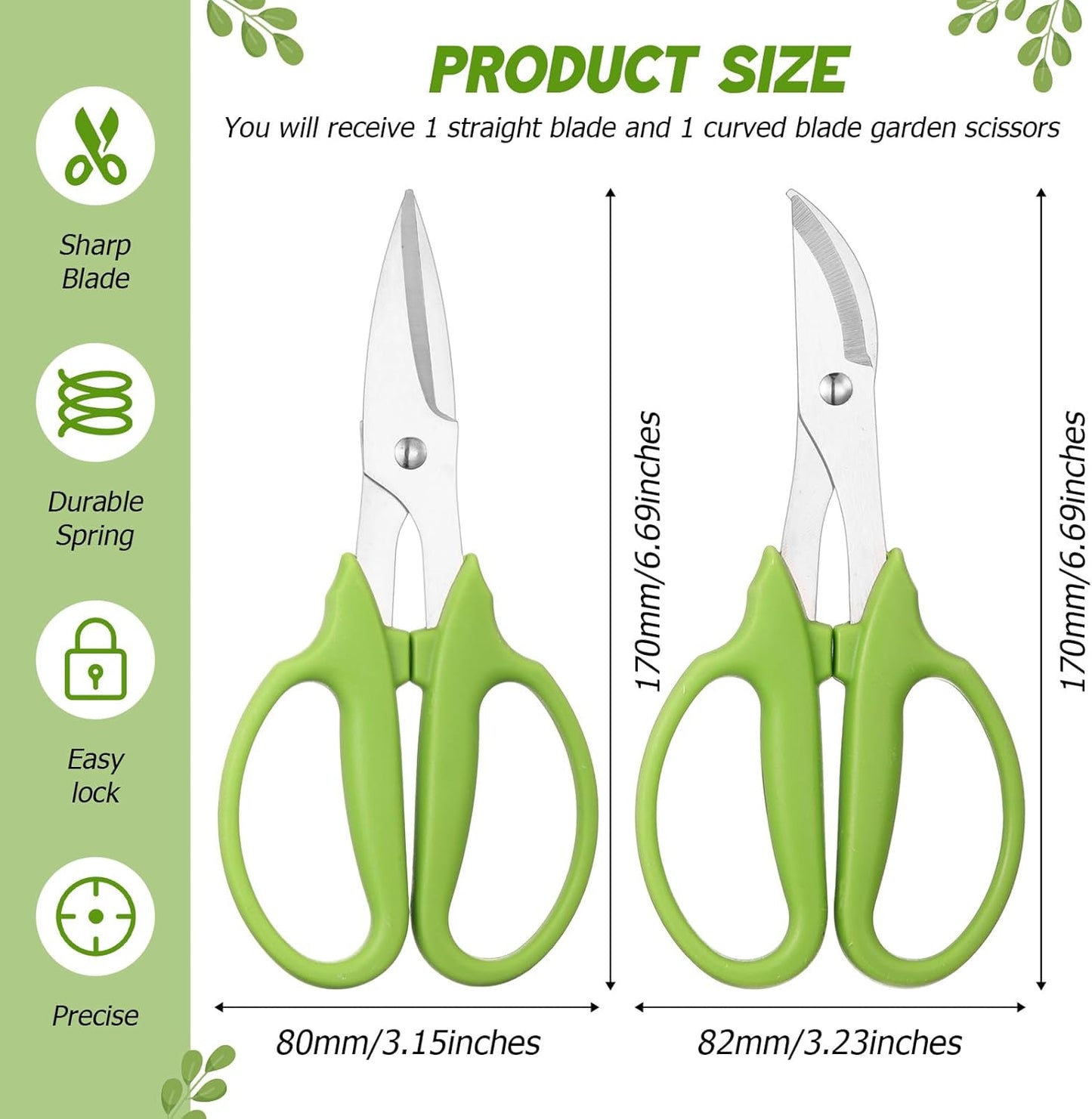 2 Pcs Garden Scissors Shears Trimming Scissors Pruning Floral Shears for Herb Flowers Plants with Straight and Curved Blade for Gardening