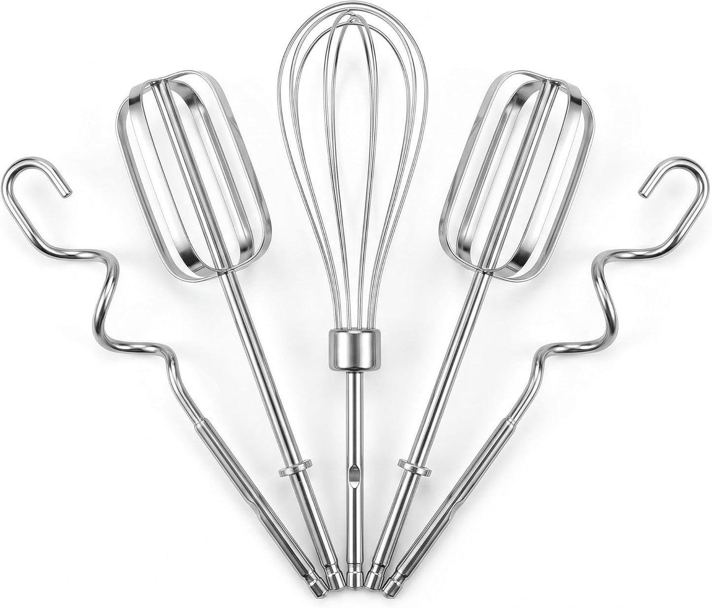 5-Pc Hand Mixer Attachments for Hamilton Beach Electric Mixers - 2 Beaters, 2 Dough Hooks, 1 Whisk, Stainless Steel Replacement Parts for Home Bakers & Chefs