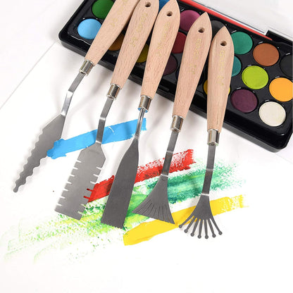 CONDA Palette Knife Painting Stainless Steel Spatula Palette Knife Oil Paint Metal Knives Wood Handle (Red 5 Piece)