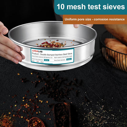 3 Pack 304 Stainless Steel Mesh Lab Sieves, 200mesh 0.075mm, 80 Mesh 0.2mm, 10 Mesh 2mm Aperture Test Sieve,7.9in/20cm Dia Economy Test Sieve for Industrial Laboratory Homes