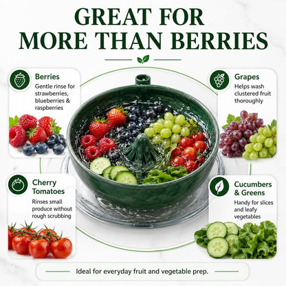 Berry Rinse Bowl Self Spinning 3d Printed Berry Bowl Washer, 360° Vortex Swirl Fruit Washing Colander With Drain Holes, Ceramic Style Automatic Rinse Strainer For Berries Vegetables Kitchen (1PCS)