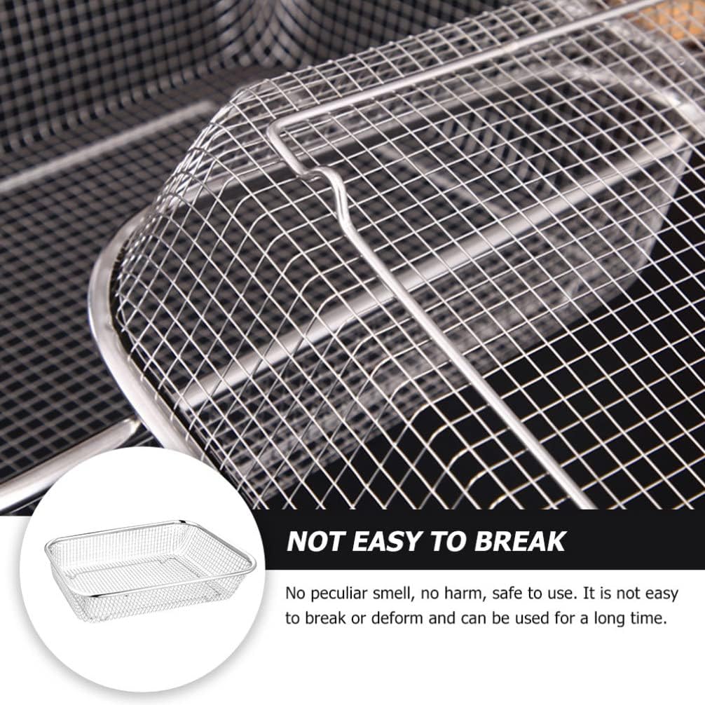 Angoily Stainless Steel Fruit Basket Rectangular Mesh Strainer Multi-Function Draining Basket for Kitchen Vegetable Washing 14.56X10.62X2.95In