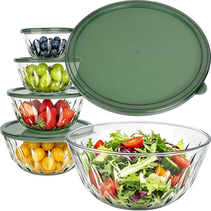 Luvan Glass Mixing Bowls with Lids Set(4.5QT, 2.7QT, 1.1QT)-Large Glass Mixing Bowls, Clear Salad Bowl for Baking, Cooking, Serving, Food Prep, 3PC Nesting Bowls for Kitchen Storage & Dishwasher Safe