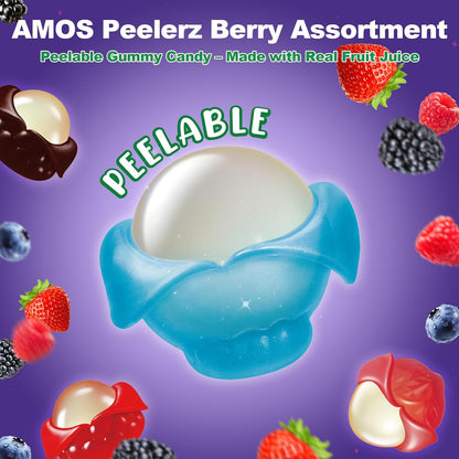AMOS Peelerz Peelable Gummy Candy Variety Pack, Mango White Peach Banana Green Apple Passion Fruit Lychee, Soft Chewy Fruit Snack, Pack of 6