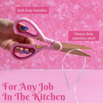 Paris Hilton All Purpose Kitchen Shears, Premium Stainless Steel Blades with Ergonomic Soft Grip Handles, 2-Piece Set, Pink