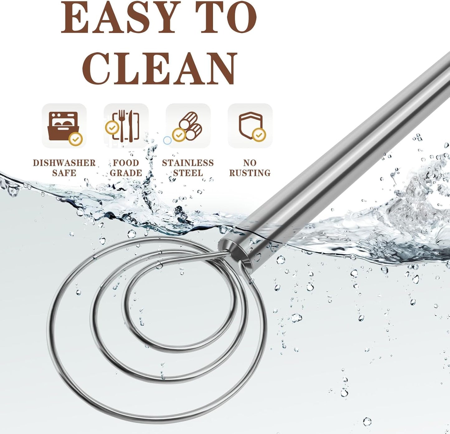 TEEVEA Danish Dough Whisk Stainless Steel for Sourdough Pizza and Bread Baking
