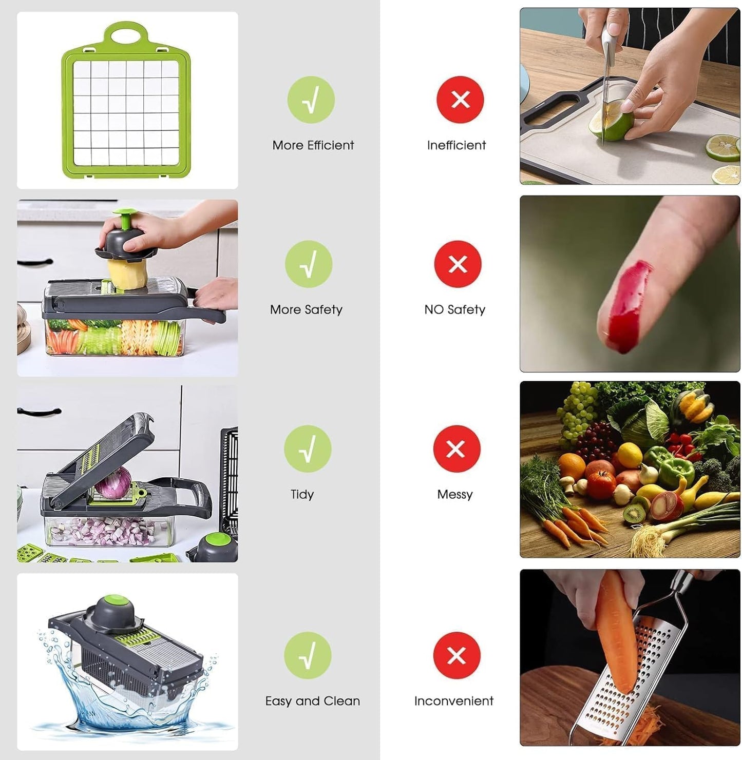 Vegetable Chopper: 16 in 1 Food Chopper - Onion Vegetable Slicer Cutter Dicer, Veggie Cutter with Container, 7 Blades, Kitchen Gadgets for Carrot Salad Garlic Potato Slicer (Grey)