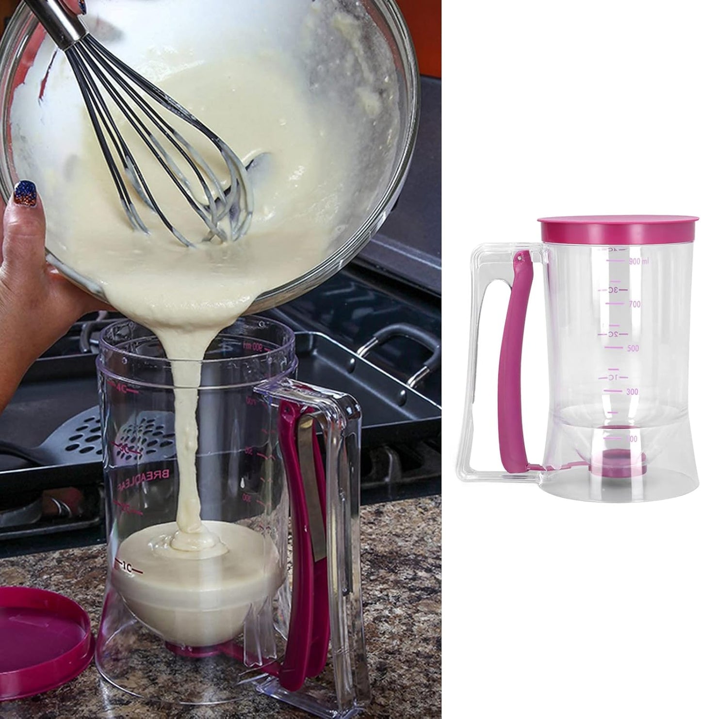Pancake Batter Dispenser, BPA Free Pourer with Measurable Scale, Effortless Pancake Making