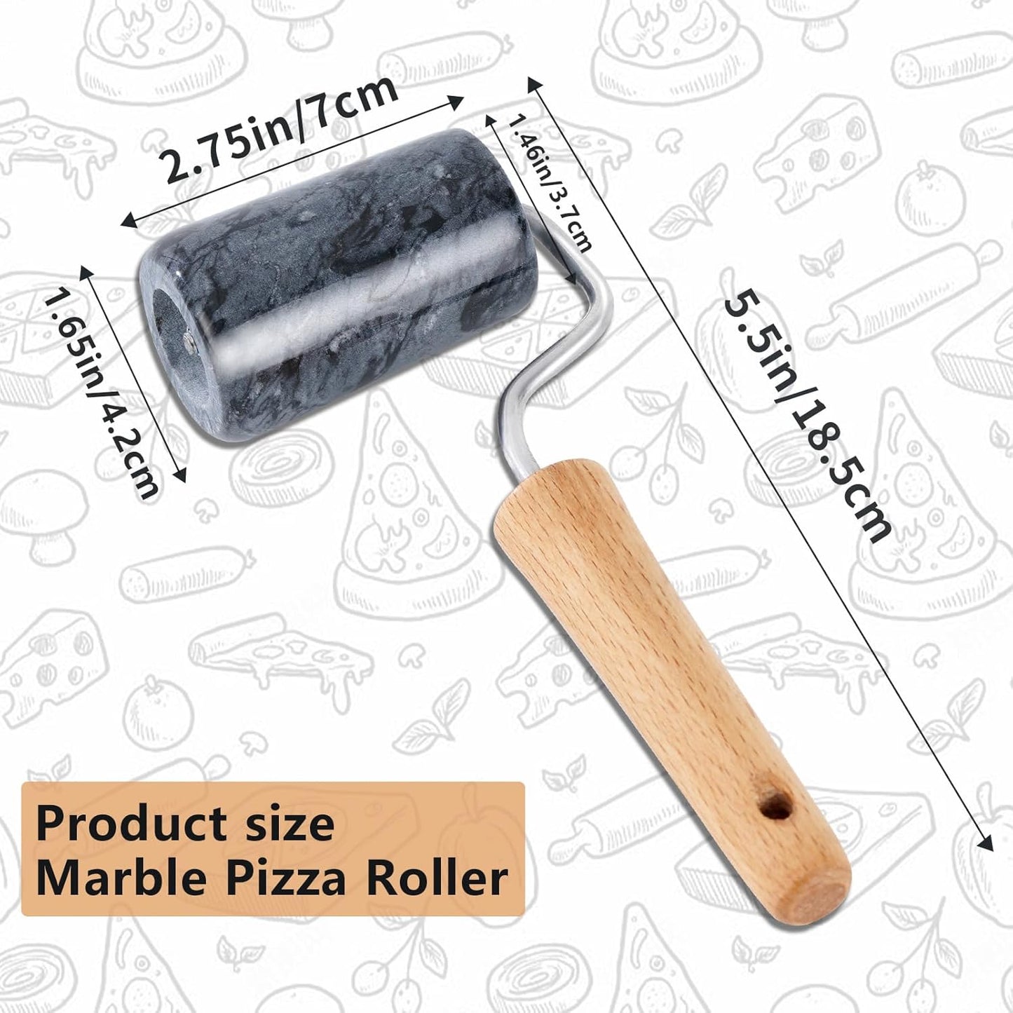 Tianman Small Marble Rolling Pin Pizza Roller, Marble Pastry Roller Non-Stick T-Type, For Cake Baking Tortilla Fudge Pizza Cookies and Other Kitchen Baking Cooking (Type 1 White).
