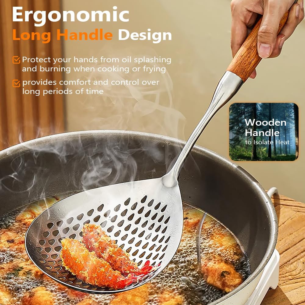 Skimmer Slotted Spoon, 304 Stainless Steel Spider Strainer Skimmer Ladle Spoon for Cooking and Frying, Pasta Strainer Spoon, 5.8 Inch
