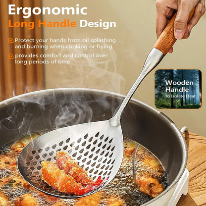 Skimmer Slotted Spoon, 304 Stainless Steel Spider Strainer Skimmer Ladle Spoon for Cooking and Frying, Pasta Strainer Spoon, 5.8 Inch