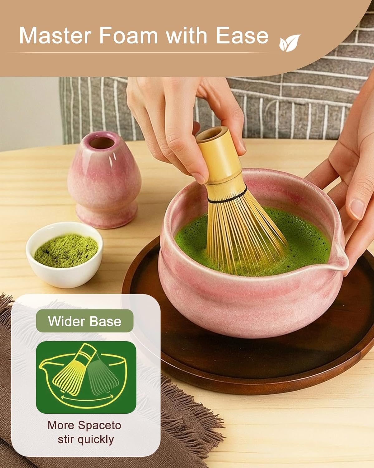 Matcha Whisk Set - 8Pcs Matcha Set includes Bowl, Whisk and Holder, Bamboo Scoop, Scoop Rest, Spoon, Sifter and Tea Towel, for Matcha Lovers, Gift- Green