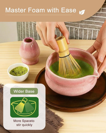 Matcha Whisk Set - 8Pcs Matcha Set includes Bowl, Whisk and Holder, Bamboo Scoop, Scoop Rest, Spoon, Sifter and Tea Towel, for Matcha Lovers, Gift- Green