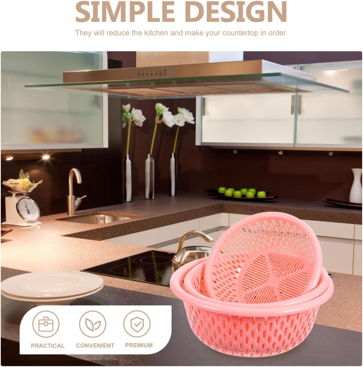 3-piece Sink Colander Strainer Basket Set Draining Basket for Food over Sink Colander Random Color