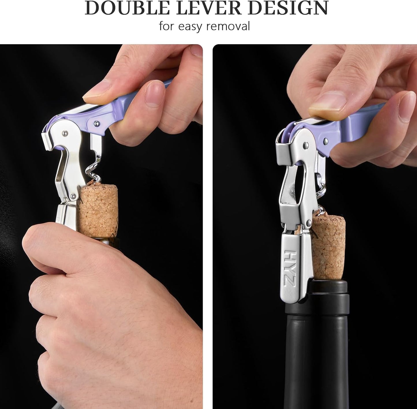 HYZ 2-Pack Wine Opener Waiter Corkscrew, Professional Wine Key for Servers, Bartender, with Foil Cutter, Manual Wine Bottle Opener Double Hinged (Black)