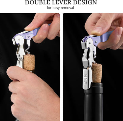 HYZ 2-Pack Wine Opener Waiter Corkscrew, Professional Wine Key for Servers, Bartender, with Foil Cutter, Manual Wine Bottle Opener Double Hinged (Black)