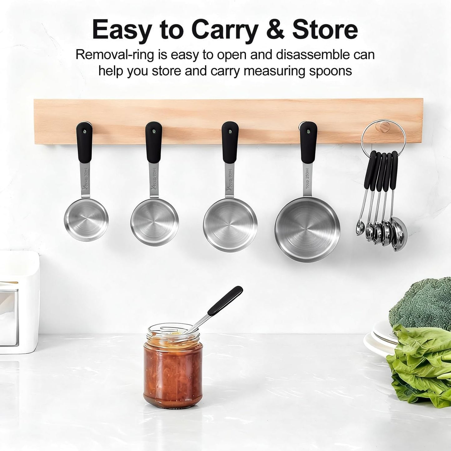 Bopei Measuring Cups and Spoons Set Stainless Steel 10 Piece for Cooking and Baking (5 Cups + 5 Spoons, Colorful Handles)
