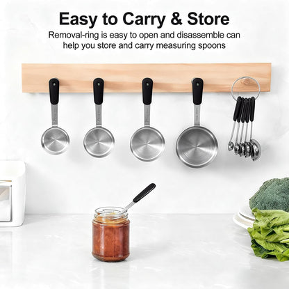 Bopei Measuring Cups and Spoons Set Stainless Steel 10 Piece for Cooking and Baking (5 Cups + 5 Spoons, Colorful Handles)