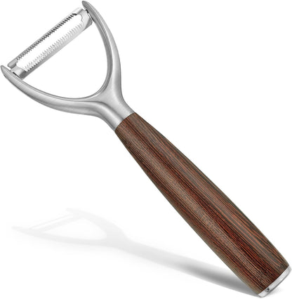 Serrated Blade Premium I Type 304 Stainless Steel Multifunctional Kitchen Peeler Real Wood Handle Ultra Sharp Blade Vegetable Potato Apple（Agarwood）
