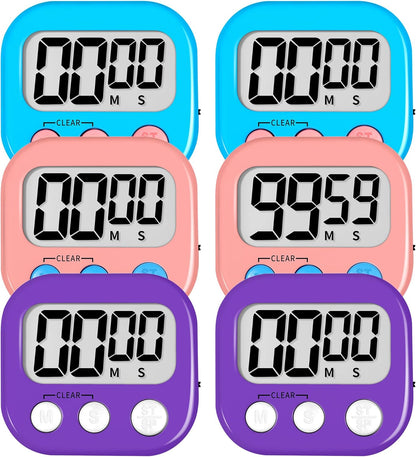 ZILLEEN 6 Pack Kitchen Timers for Cooking Digital Classroom Timers for Kids Teachers Blue Green Purple