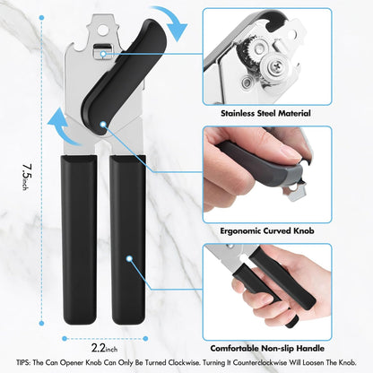 Can Opener Manual, COKORA Can Openers Hand Held with Comfort Anti-Slip Handles, Heavy Duty Stainless Steel Can Opener Smooth Edge and Bottle Openers, Easy Turn Can Openers for Seniors, Kitchen, Green