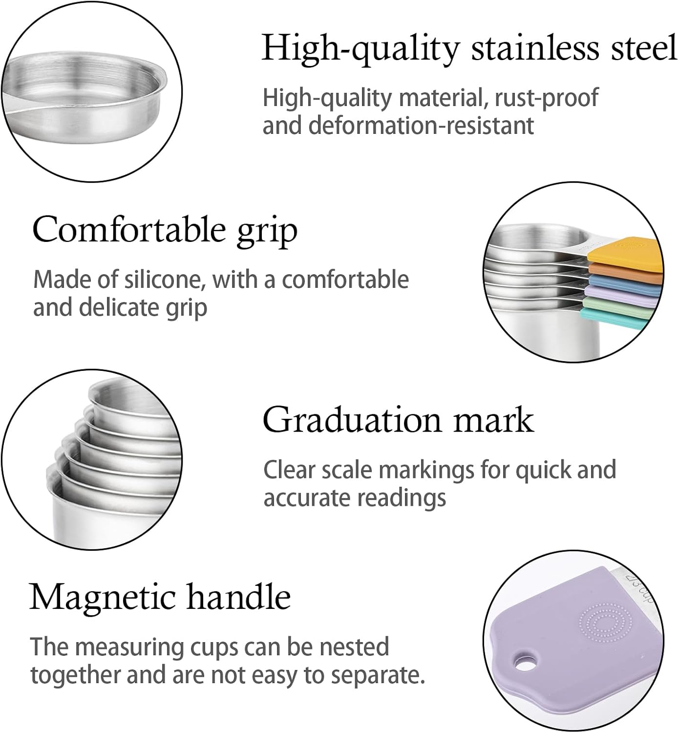 Magnetic Measuring Cups and Spoons Set, Including 7 Stainless Steel Nesting Measuring Cups and 5 Magnetic Measuring Spoons for Cooking & Baking (Black)