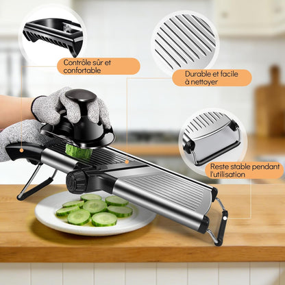 MASTERTOP Mandoline Slicer, 5 in 1 Mandoline Food Slicer for Kitchen,Stainless Steel Mini Vegetable Slicer with Safety Glove & Cleaning Brush,Adjustable Vegetable Chopper for Potatoes