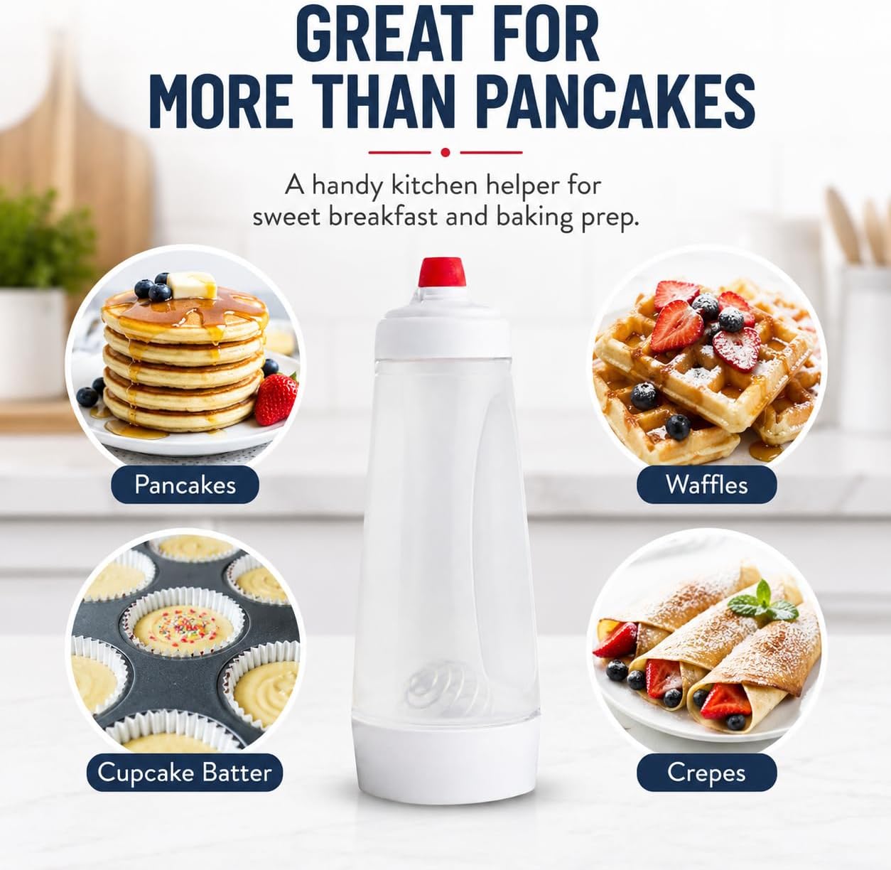 Pancake Batter Dispenser, Silicone Squeeze Pancake Mix Dispenser, Kitchen Pancake Batter Dispenser Bottle, Pancake Batter Mixer for Pancakes, Crepes, Waffle, Muffins, Cupcakes
