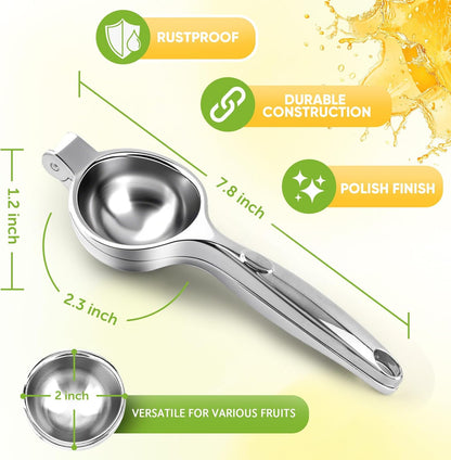 Lemon Squeezer Large, Lemon Squeezer Juicer Stainless Steel, Heavy Duty Manual Citrus Juicer Hand Press, Kitchen Tools Lime Squeezer Bar Tool, Easy to Clean Metal Lemon Hand Press