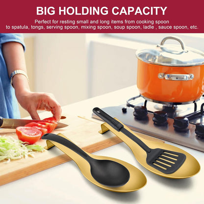 Spoon Rest Set of 2, E-far Stainless Steel Spoon Ladle Holder Spatula Rest for Kitchen Stove Top, Large Size & Dishwasher Safe