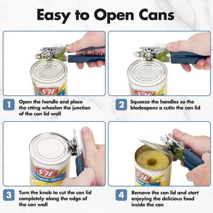 Can Opener Manual, COKORA Can Openers Hand Held with Comfort Anti-Slip Handles, Heavy Duty Stainless Steel Can Opener Smooth Edge and Bottle Openers, Easy Turn Can Openers for Seniors, Kitchen, Green