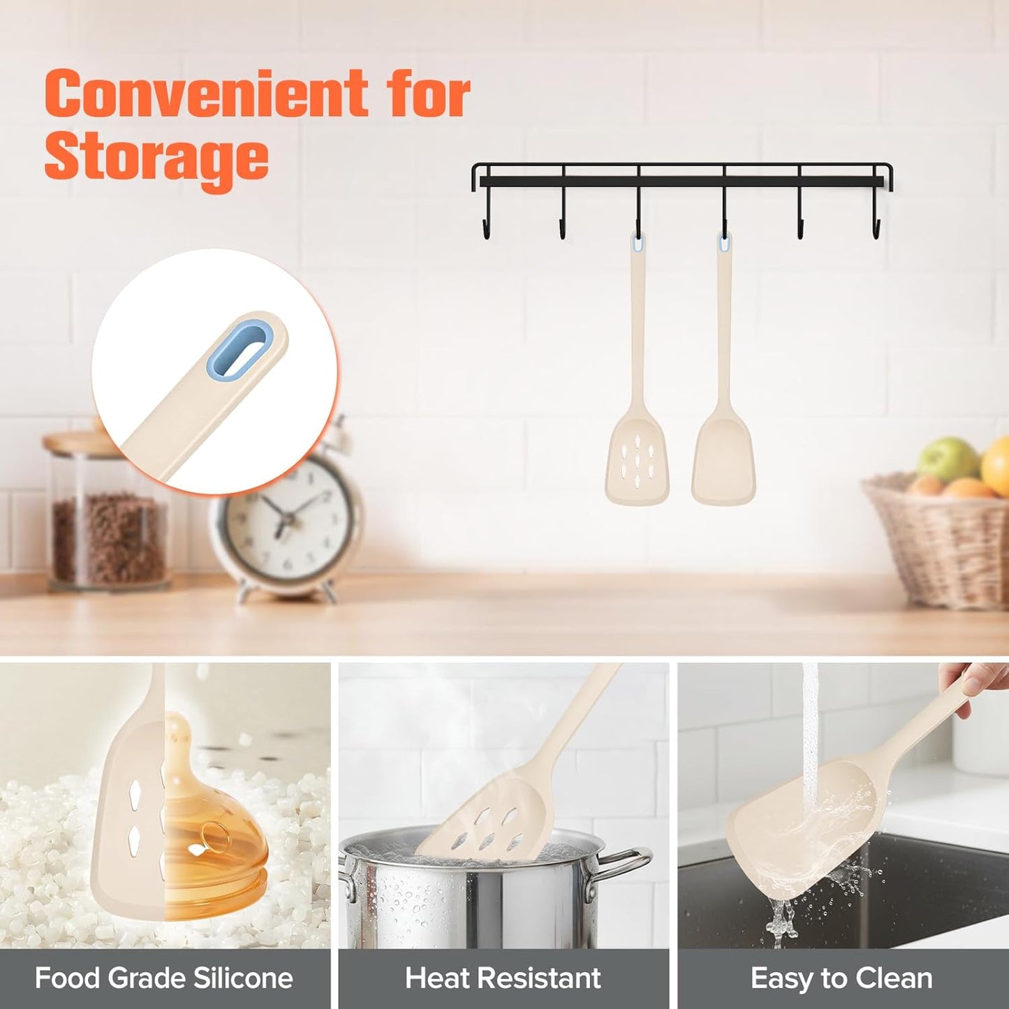 Silicone Cooking Spatula&Slotted Spatulas, Pack of 2,Solid Turner Kitchen Utensils Set for Cooking,Frying, Baking, Flipping, Turning,Heat Resistant 450℉ (Green)