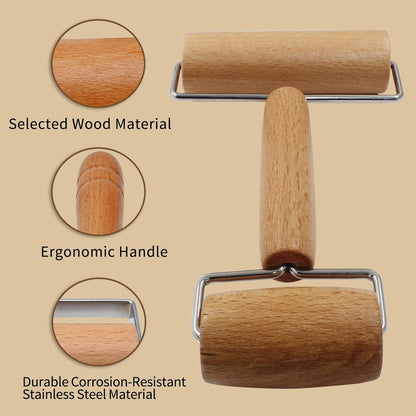 Wooden Rolling Pin, Ergonomic Non-Stick Pizza Baker Dough Pastry Roller for Kitchen Home Cooking Baking (T Square Type)