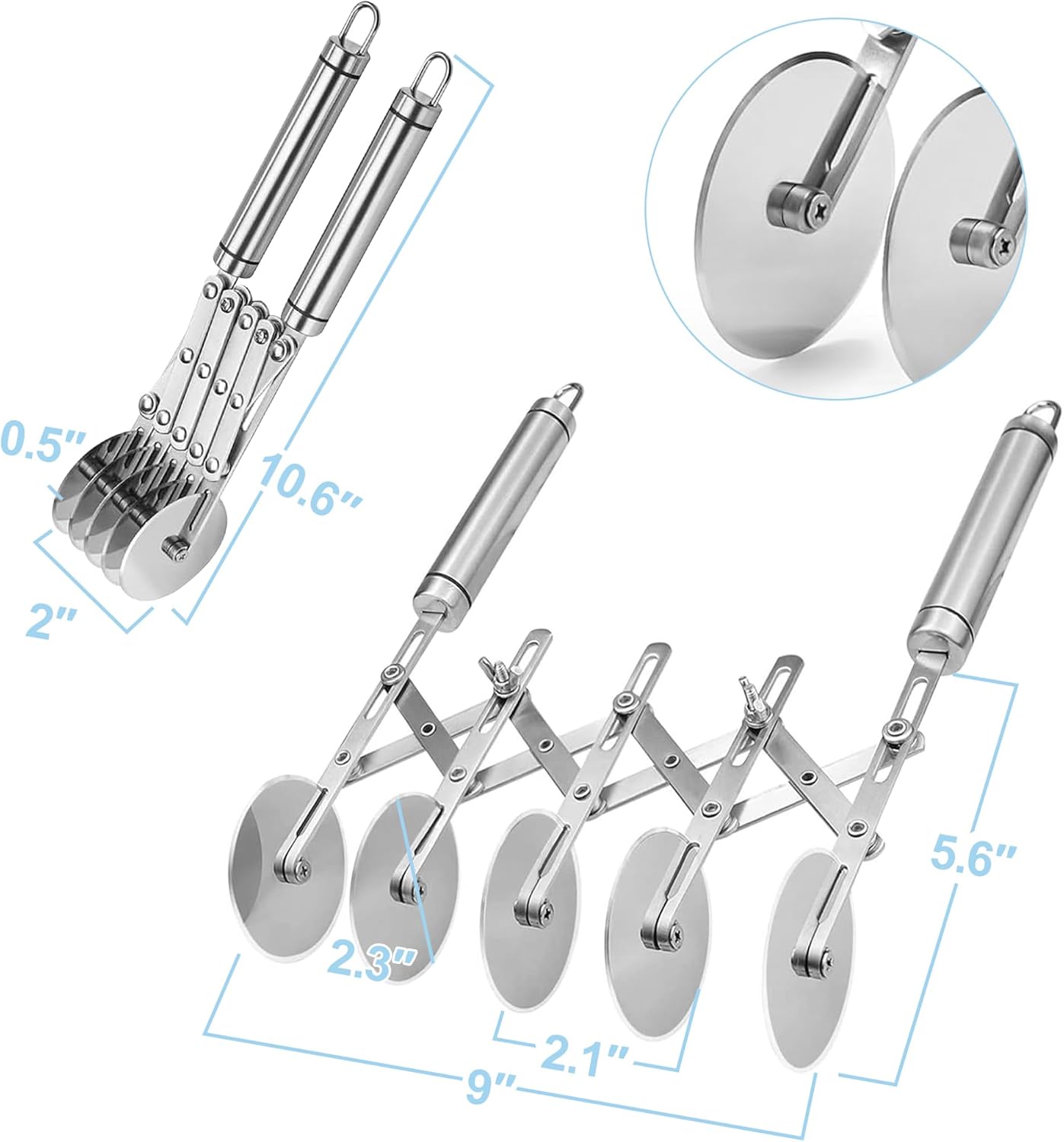 5-Wheel Professional Pastry Cutter - Stainless Steel Pizza & Dough Tool, Multi-Use Kitchen Utensil for Baking, Lattice Cutting, Cookie Dividing - Heavy Duty Pastry Wheel with Ergonomic Handle