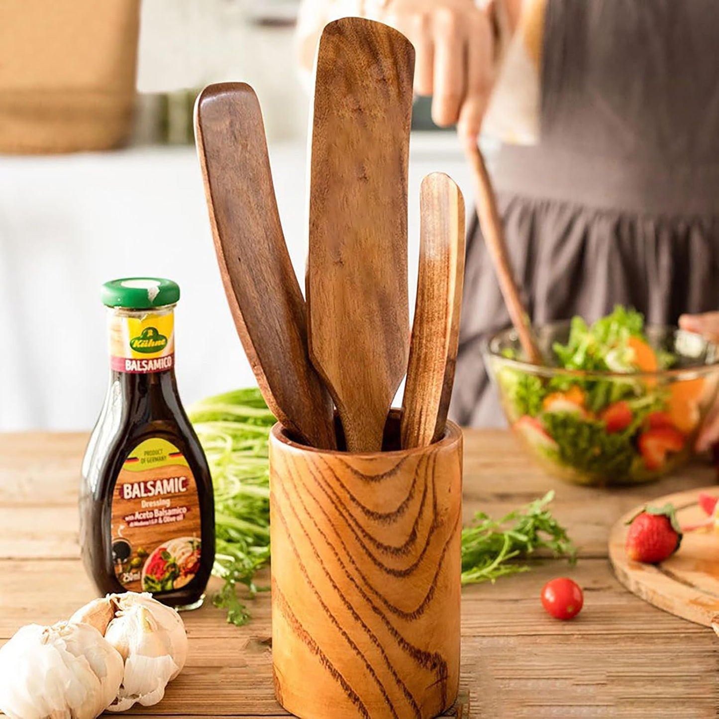 2 Pack Wooden Spurtle Spatula for Sourdough Starter Mixing, Long Handle Jar Scraper for Reaching Bottom, Dough Whisk and Stirring Utensil, Kitchen Tools for Baking, Cooking (2 Pack Wooden Spurtle)