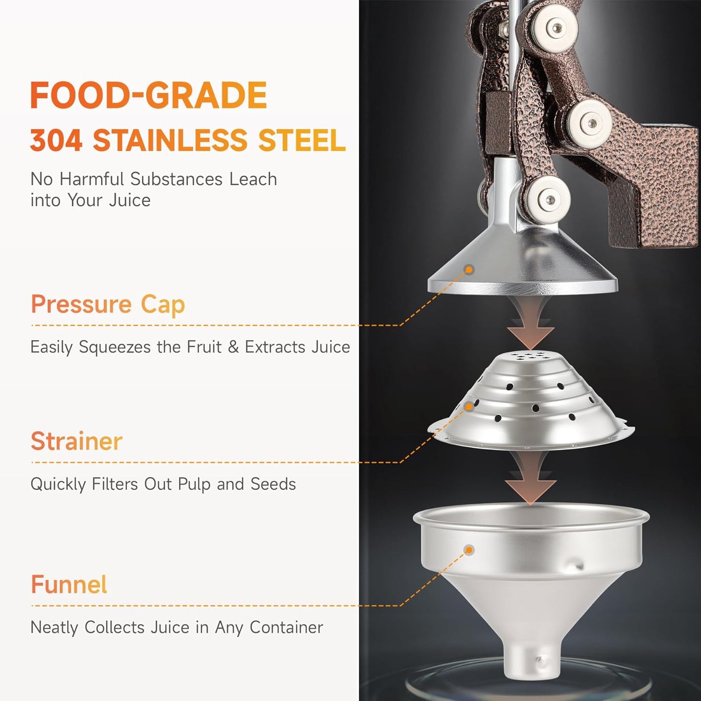CO-Z Manual Citrus Juicer, Commercial Grade Cast Iron Orange Juicer, Professional Heavy Duty Juice Press with Removable Strainer, Manual Juice Extractor for Orange Lemon Pomegranate Citrus, Black